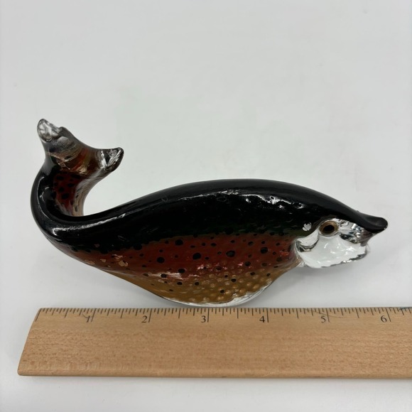 Willow Creek Glass Fish Trout Sculpture Paperweight Hand Painted Signed CHIPPED - Picture 10 of 11